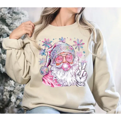 Santa Bubble Gum Christmas Sweatshirt Funny Santa With Sunglasses Shirt Pink Santa Christmas Sweater - Physical