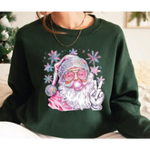 Santa Bubble Gum Christmas Sweatshirt Funny Santa With Sunglasses Shirt Pink Santa Christmas Sweater - Physical