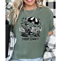 Spooky Summer Comfort Colors Shirt Woman Skeleton Shirt Flowers Shirt Bat Shirt,Funny Gothic Tee Floral Skull T-Shirt