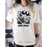 Spooky Summer Comfort Colors Shirt Woman Skeleton Shirt Flowers Shirt Bat Shirt,Funny Gothic Tee Floral Skull T-Shirt