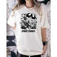 Spooky Summer Comfort Colors Shirt Woman Skeleton Shirt Flowers Shirt Bat Shirt,Funny Gothic Tee Floral Skull T-Shirt