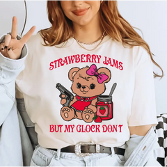 Strawberry Jams But My Glock Don’t Shirt Comfort Colors Funny Bear Shirt Funny Meme Shirt LS901 - Physical