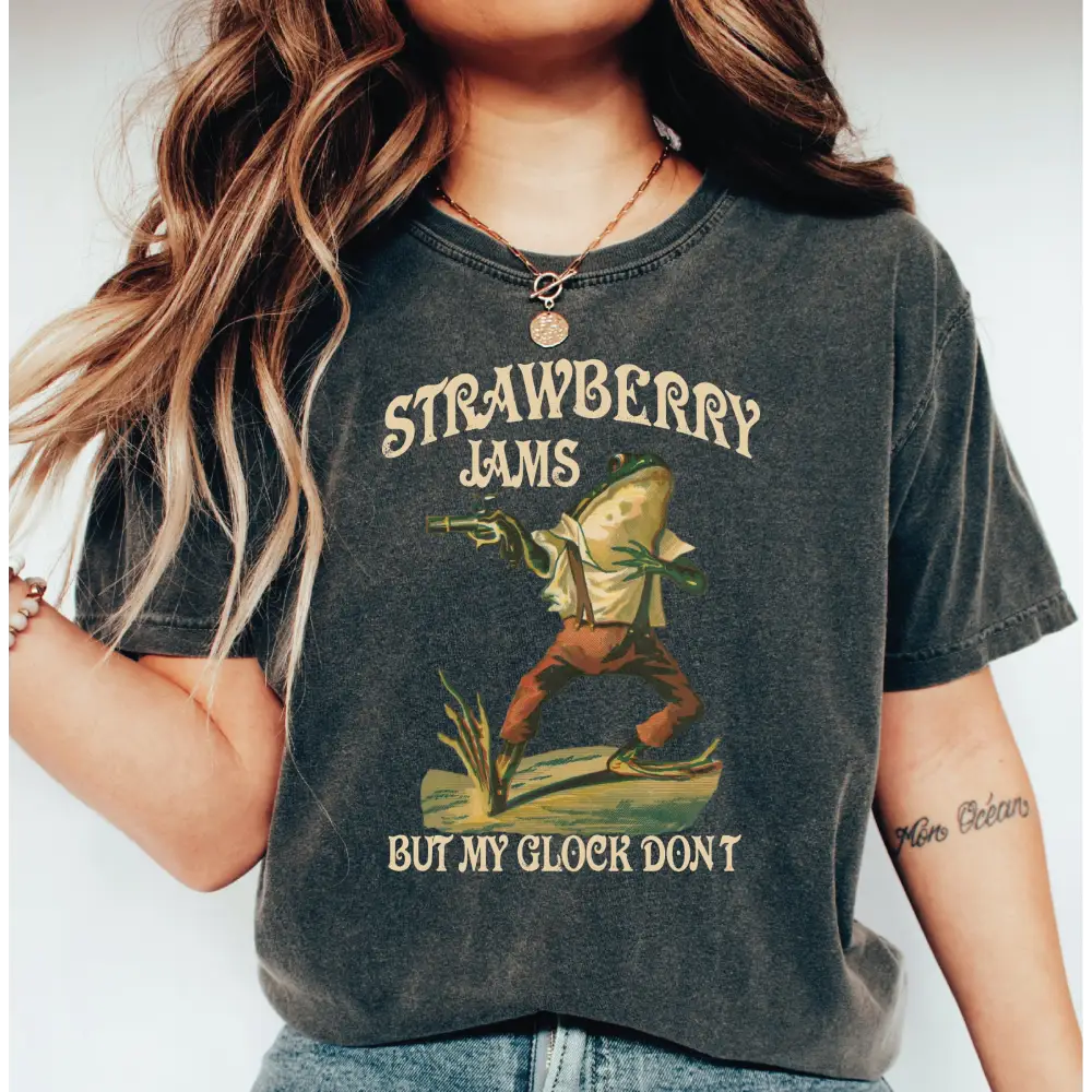 Strawberry Jams But My Glock Don’t Shirt Comfort Colors Funny Frog Shirt Funny Meme Shirt LS838 - Physical