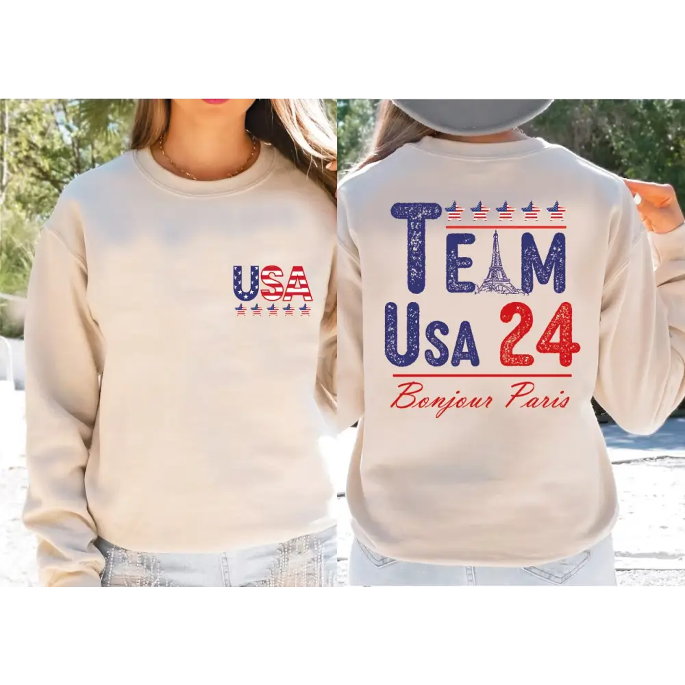 Team USA Sweatshirt USA Supporter Hoodie Usa Team Sweatshirt Bonjour Paris Sweatshirt Patriotic Sweater L024 - Physical