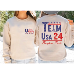 Team USA Sweatshirt USA Supporter Hoodie Usa Team Sweatshirt Bonjour Paris Sweatshirt Patriotic Sweater L024 - Physical