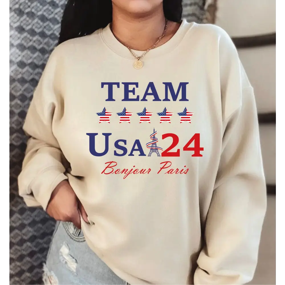 Team USA Sweatshirt USA Supporter Hoodie Usa Team Sweatshirt Bonjour Paris Sweatshirt Patriotic Sweater L023 - Physical