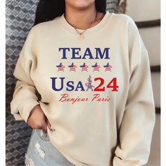 Team USA Sweatshirt USA Supporter Hoodie Usa Team Sweatshirt Bonjour Paris Sweatshirt Patriotic Sweater L023 - Physical
