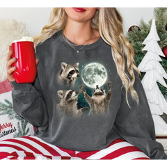 Three Raccoons Vintage Graphic Sweatshirt Retro Raccoon Moon Sweater Raccoon 90s,Raccoon Lovers Funny Raccoon Shirt