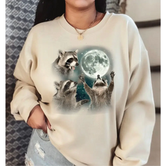 Three Raccoons Vintage Graphic Sweatshirt Retro Raccoon Moon Sweater Raccoon 90s,Raccoon Lovers Funny Raccoon Shirt