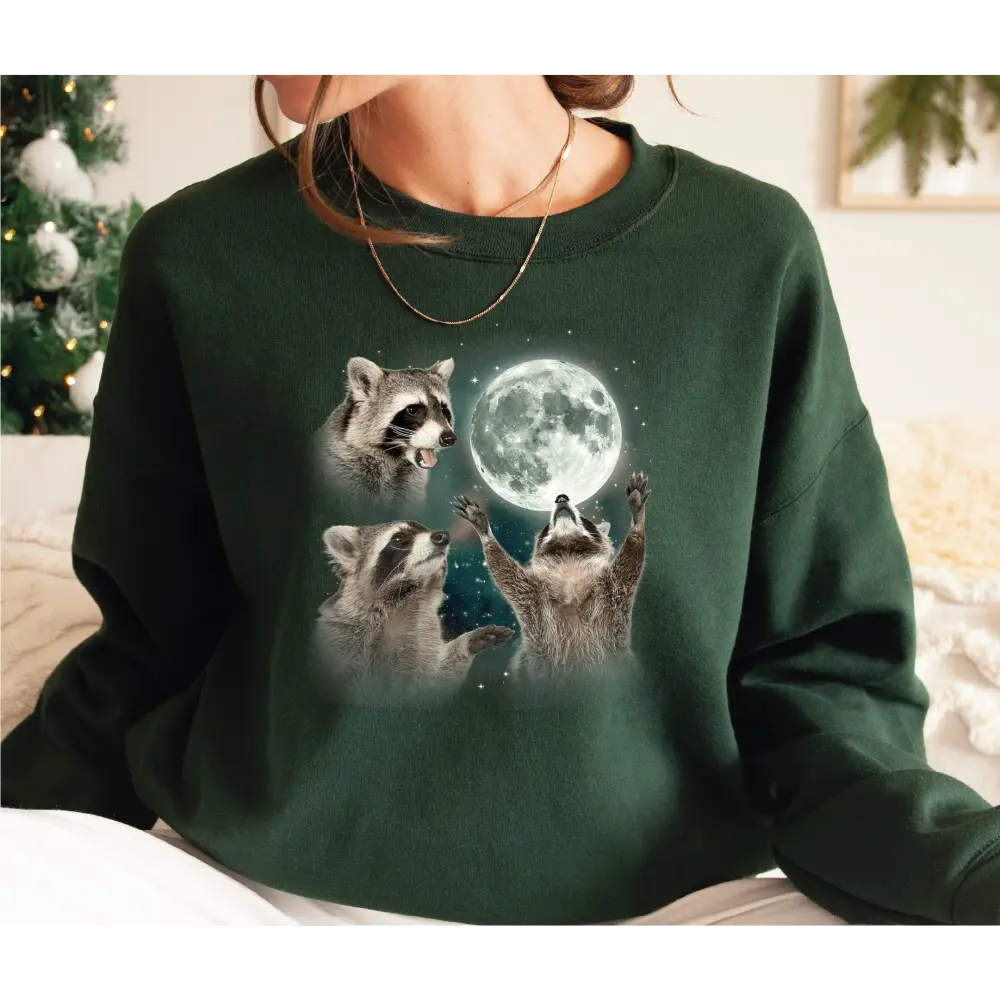 Three Raccoons Vintage Graphic Sweatshirt Retro Raccoon Moon Sweater Raccoon 90s,Raccoon Lovers Funny Raccoon Shirt