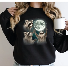 Three Raccoons Vintage Graphic Sweatshirt Retro Raccoon Moon Sweater Raccoon 90s,Raccoon Lovers Funny Raccoon Shirt