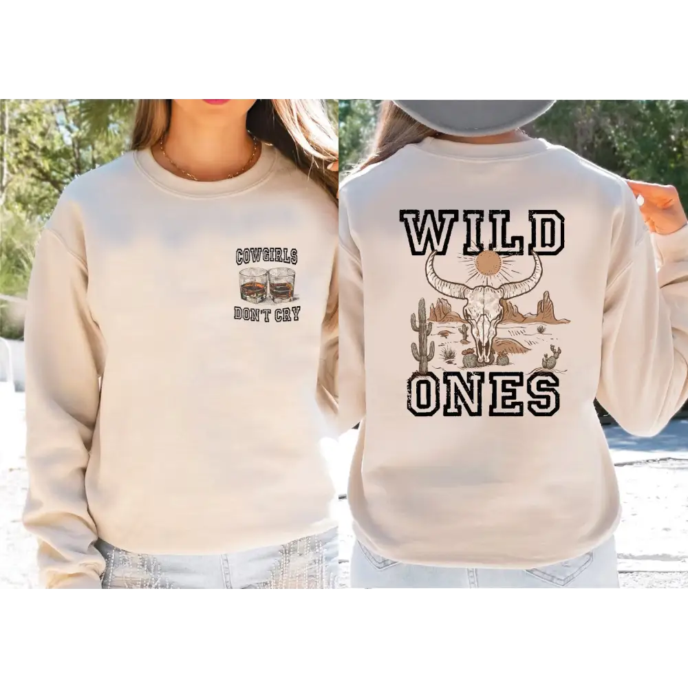 Vintage Wild Ones Sweatshirt Cowgirls Two Sided Whiskey Shirt Country Music Sweater Western,Cowgirls Don’t Cry Shirt