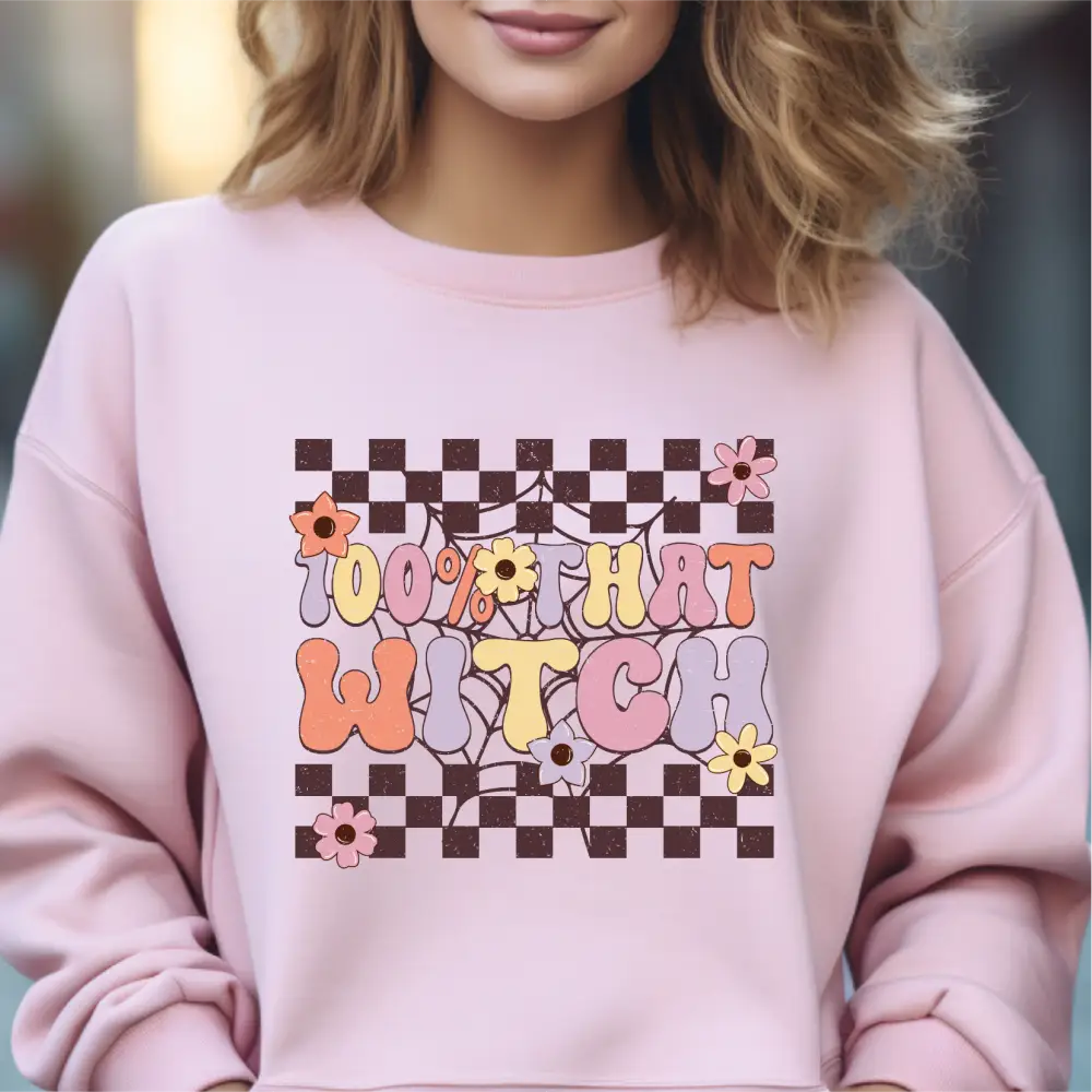 100% That Witch Sweatshirt Halloween gift Retro Halloween Sweatshirt cstmzn-hllwn-01