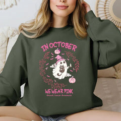 Breast Cancer Awareness Sweatshirt In October We Wear Pink Boo Sweatshirt Halloween Ghost Pink Ribbon Sweatshirt VLB726