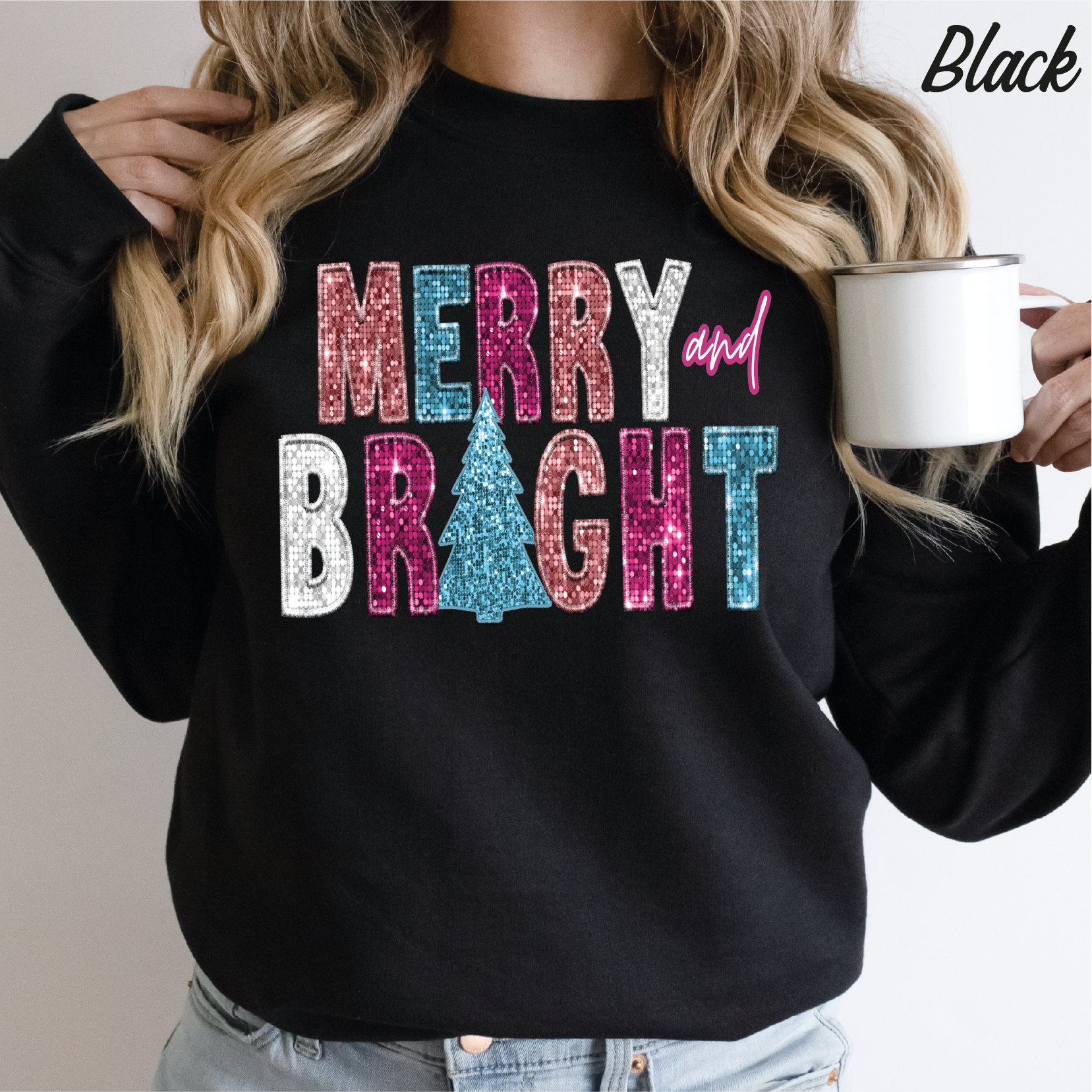 Merry And Bright Christmas Sweatshirt Christmas Gift Sweatshirt cstmzn-chrstms-006