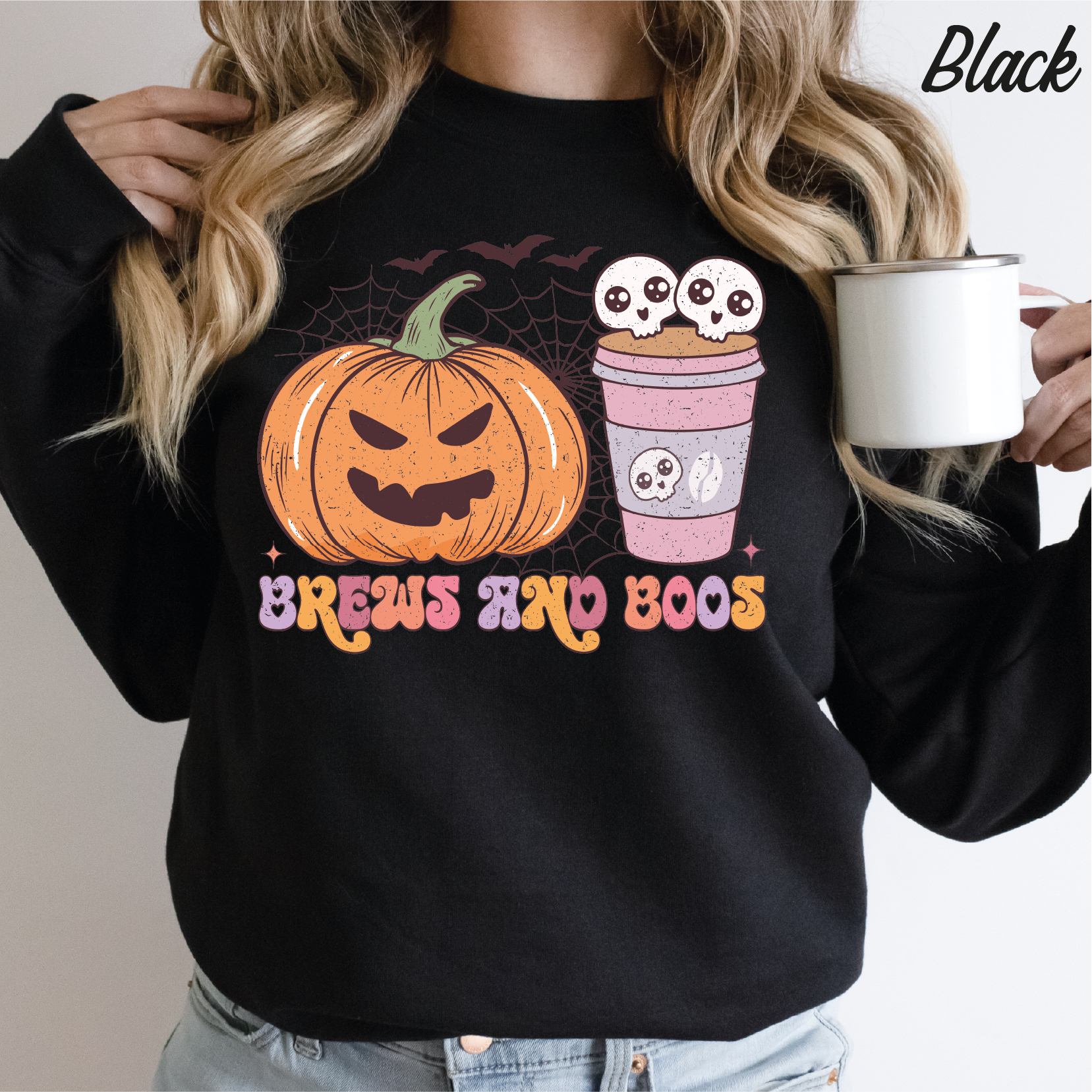 Brews and Boos Halloween Sweatshirt,Scary Halloween Sweatshirt Halloween gift Retro Halloween Sweatshirt,cstmzn-hllwn-05