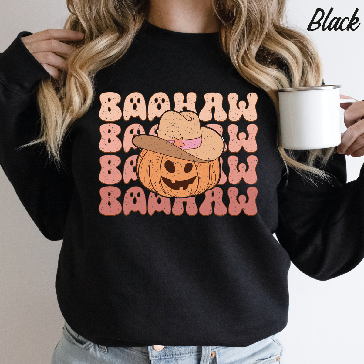 Baa Haw Pumpkin Halloween Sweatshirt Cowboy Girl Halloween Sweatshirt Halloween gift Retro Halloween