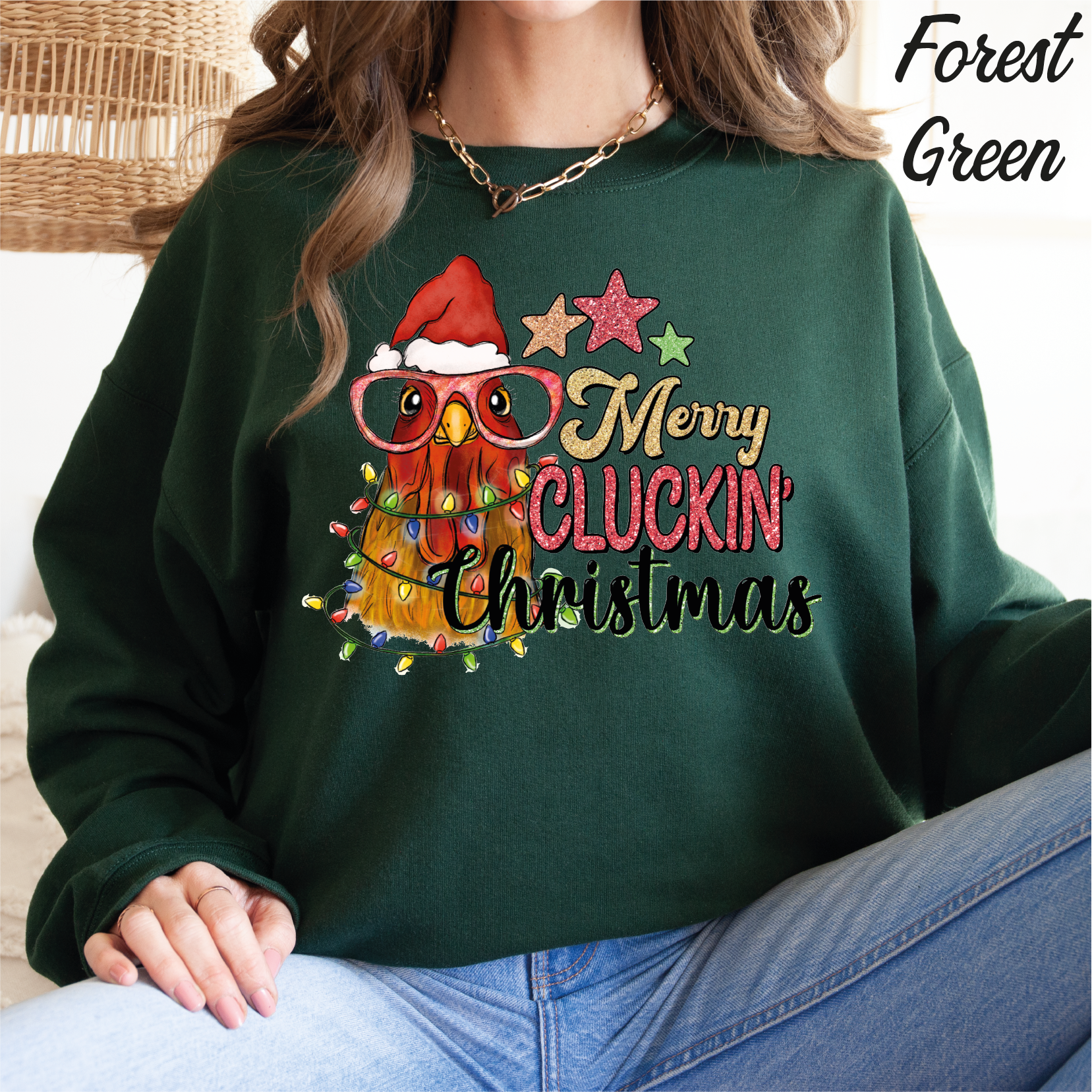 Merry Cluckin Christmas Sweatshirt Funny Chicken Christmas Gift Sweatshirt cstmzn-chrstms-007