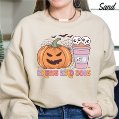 Brews and Boos Halloween Sweatshirt,Scary Halloween Sweatshirt Halloween gift Retro Halloween Sweatshirt,cstmzn-hllwn-05