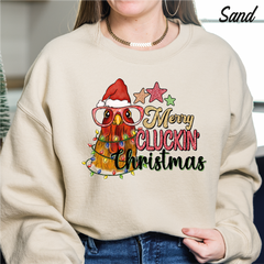 Merry Cluckin Christmas Sweatshirt Funny Chicken Christmas Gift Sweatshirt cstmzn-chrstms-007