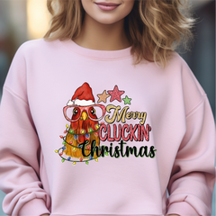 Merry Cluckin Christmas Sweatshirt Funny Chicken Christmas Gift Sweatshirt cstmzn-chrstms-007