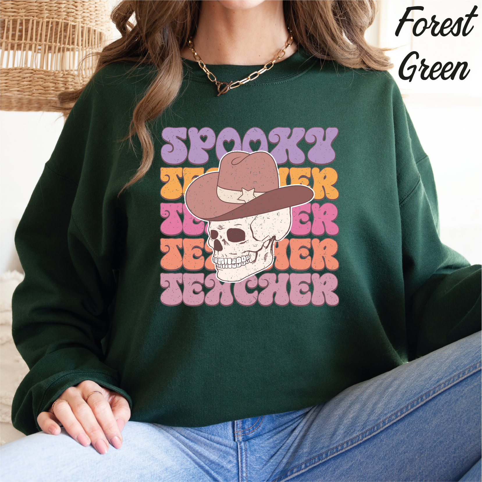 Spooky Teacher Halloween Sweatshirt,Teacher Gift for Halloween Halloween gift Retro Halloween Sweatshirt,cstmzn-hllwn-07