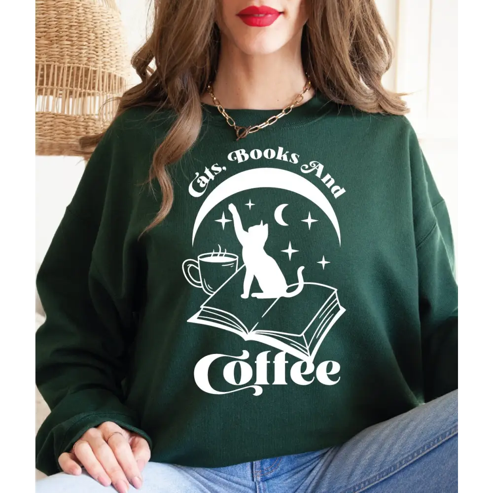 Cat Mom Sweatshirt Cats Books Coffee T-shirts Coffee Lover Shirt Funny Cat Shirt Cat Mom Gift Book Lover Gift For Women