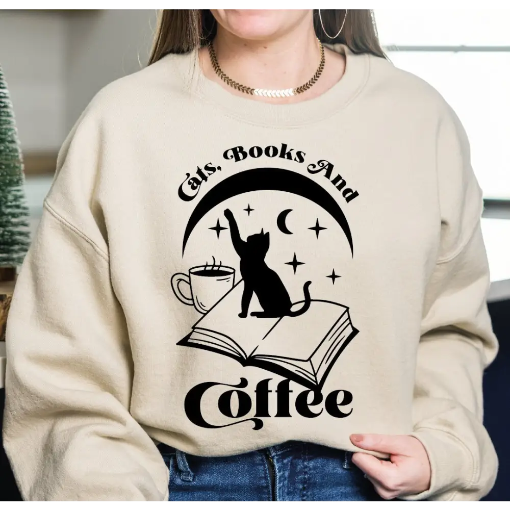 Cat Mom Sweatshirt Cats Books Coffee T-shirts Coffee Lover Shirt Funny Cat Shirt Cat Mom Gift Book Lover Gift For Women