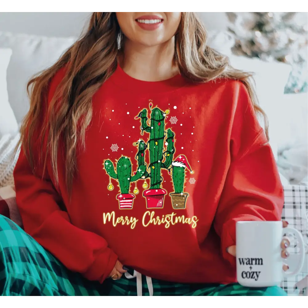 Christmas Cactus Sweatshirt Christmas Tree Sweatshirt Stocking Stuffer Hoodie Xmas Gift Idea Mom and Me Christmas