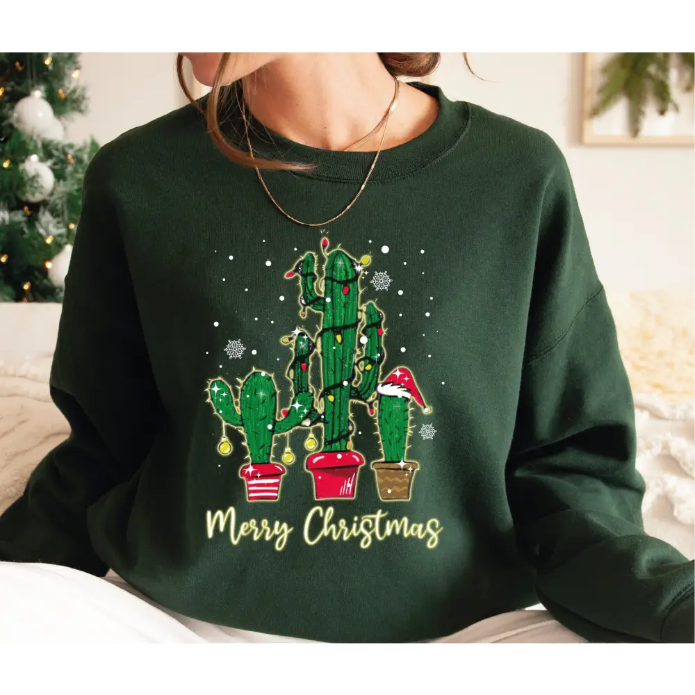 Christmas Cactus Sweatshirt Christmas Tree Sweatshirt Stocking Stuffer Hoodie Xmas Gift Idea Mom and Me Christmas