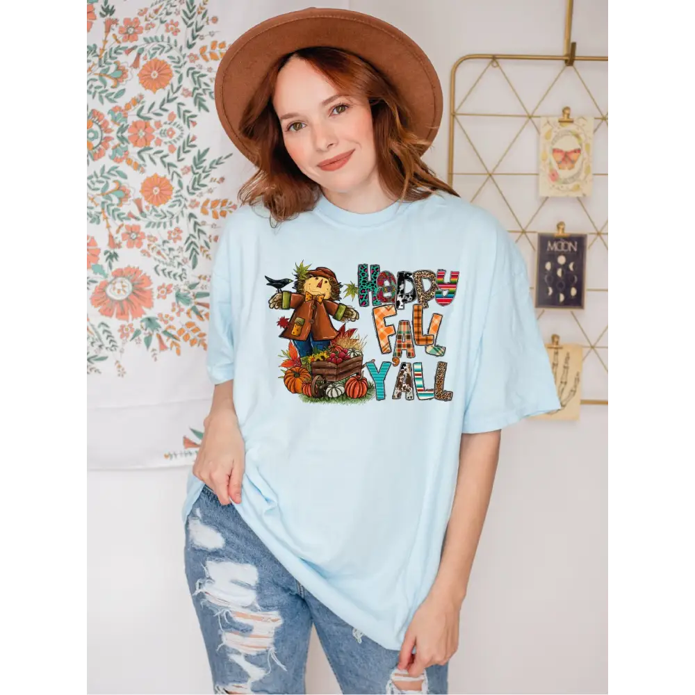 Comfort Colors Fall Y’all Shirt Fall Scarecrow Shirt Pumpkin Scarecrow Tshirt Happy Fall Yall Shirt SAS399 - Physical