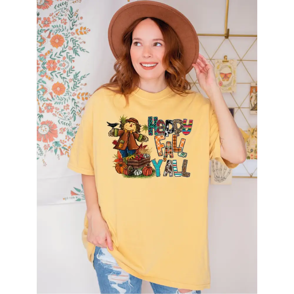 Comfort Colors Fall Y’all Shirt Fall Scarecrow Shirt Pumpkin Scarecrow Tshirt Happy Fall Yall Shirt SAS399 - Physical