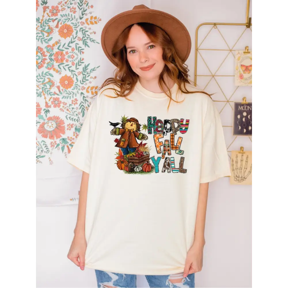 Comfort Colors Fall Y’all Shirt Fall Scarecrow Shirt Pumpkin Scarecrow Tshirt Happy Fall Yall Shirt SAS399 - Physical