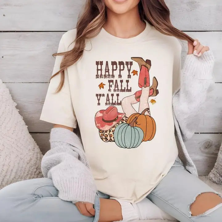 Comfort Colors Happy Fall Y’all Halloween Shirt Pumpkin Western Tshirt Happy Fall Yall Shirt SAS1725 - Physical