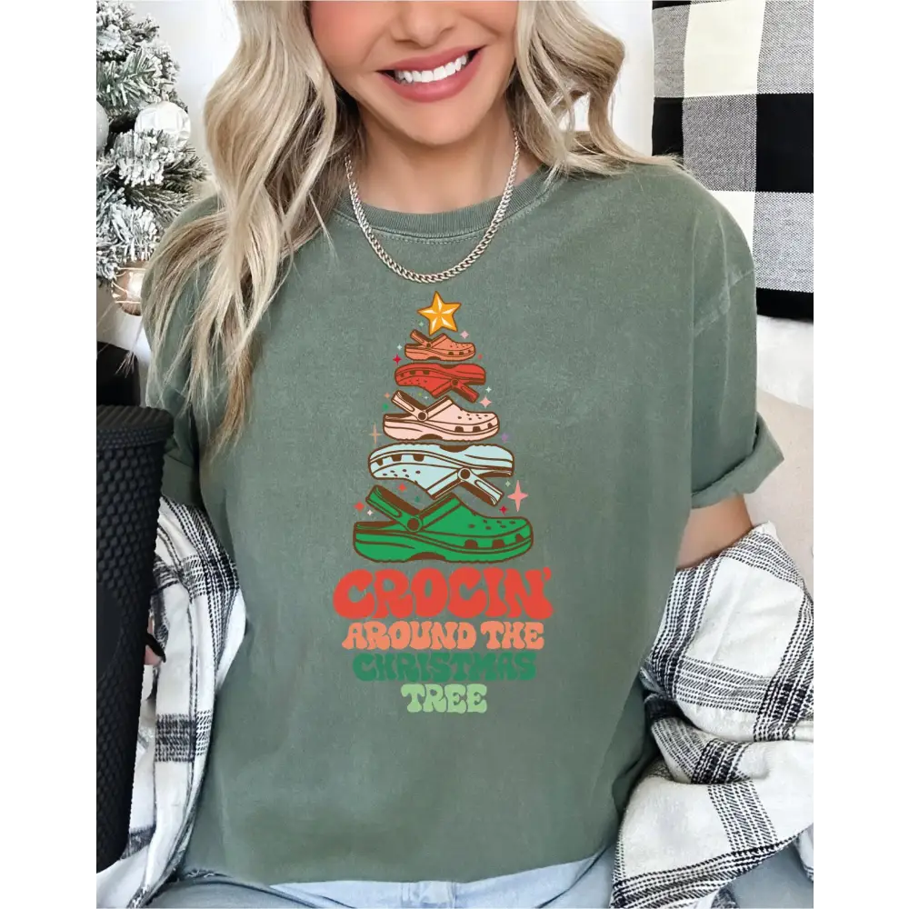 Crocin Around the Christmas Tree Comfort Colors Shirt Funny Christmas Shirt Crocs Christmas Tree Shirt,Christmas Youth