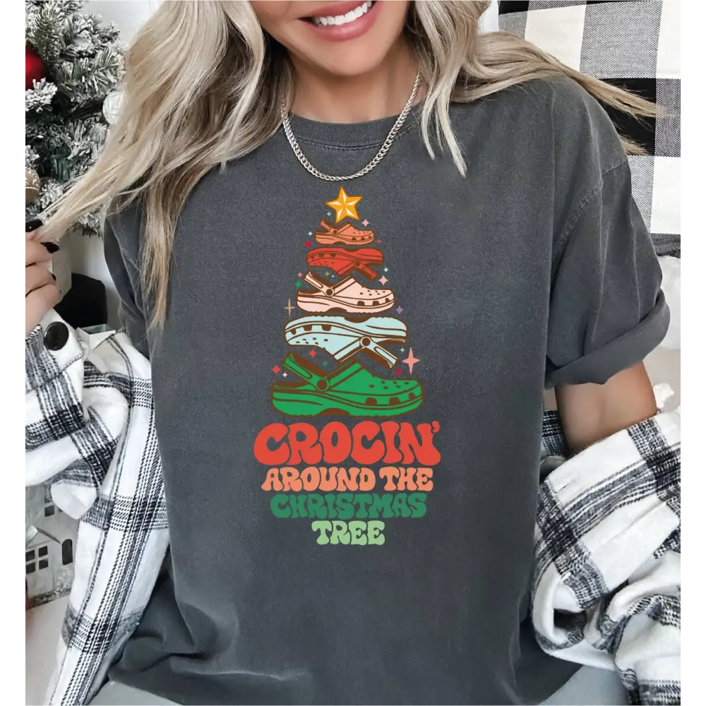 Crocin Around the Christmas Tree Comfort Colors Shirt Funny Christmas Shirt Crocs Christmas Tree Shirt,Christmas Youth