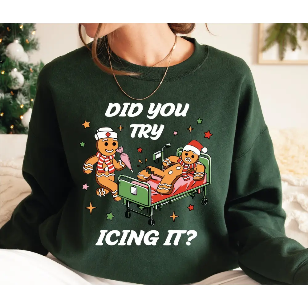 Did You Try Icing It Funny Christmas Sweatshirt Gingerbread Humor Sweater PT Physical Therapist Shirt Athletic Trainer