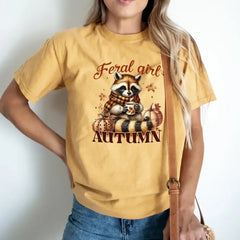 Feral Girl Autumn Comfort Colors T-Shirt,Fall Season,Pumpkin Season Retro Fall Season Shirt Autumn Raccoon,Funny