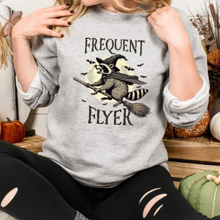 Frequent Flyer Halloween Sweatshirt Halloween Raccoon Hoodie Funny Raccoon Shirt,Pumpkin Shirt Horror Pumpkin Shirt