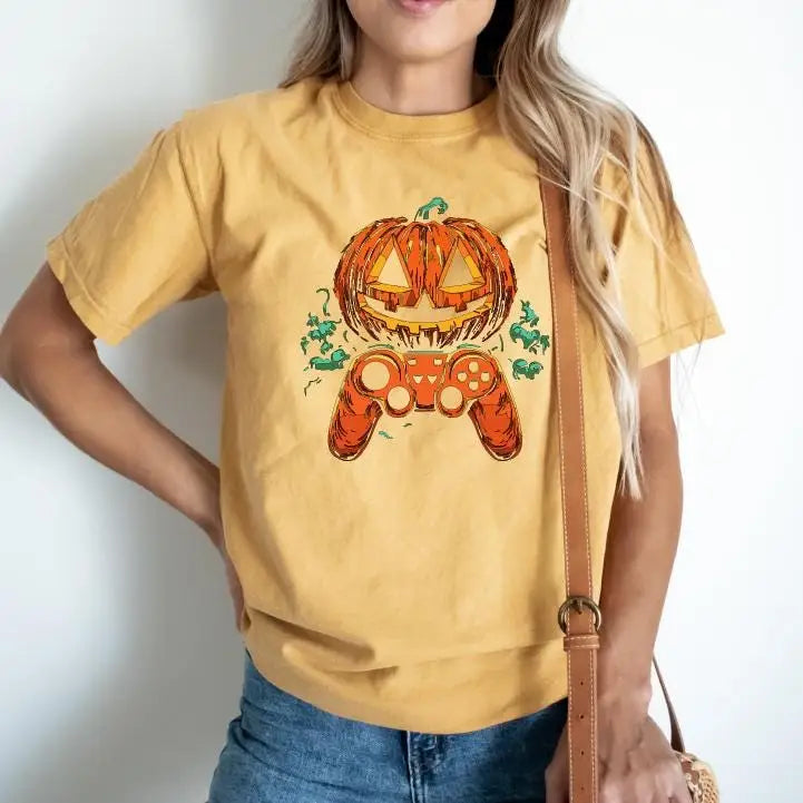 Halloween Game Day Shirt Pumpkin Eating Ghost,Autumn Shirt Pumpkin Sesons Comfort Colors Boho Fall Tshirt Pumpkin Spice