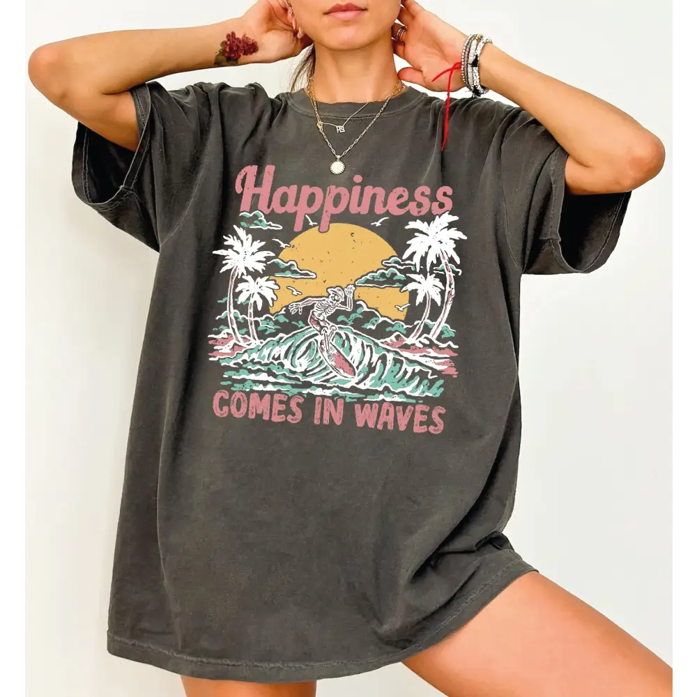 Happiness Comes In Waves Comfort Colors Shirt Summer Shirt Vacation Shirt Beach Shirt Family Vacation Gift Girls Trip