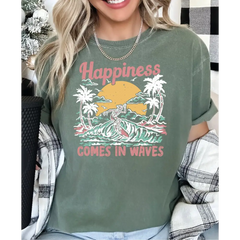 Happiness Comes In Waves Comfort Colors Shirt Summer Shirt Vacation Shirt Beach Shirt Family Vacation Gift Girls Trip