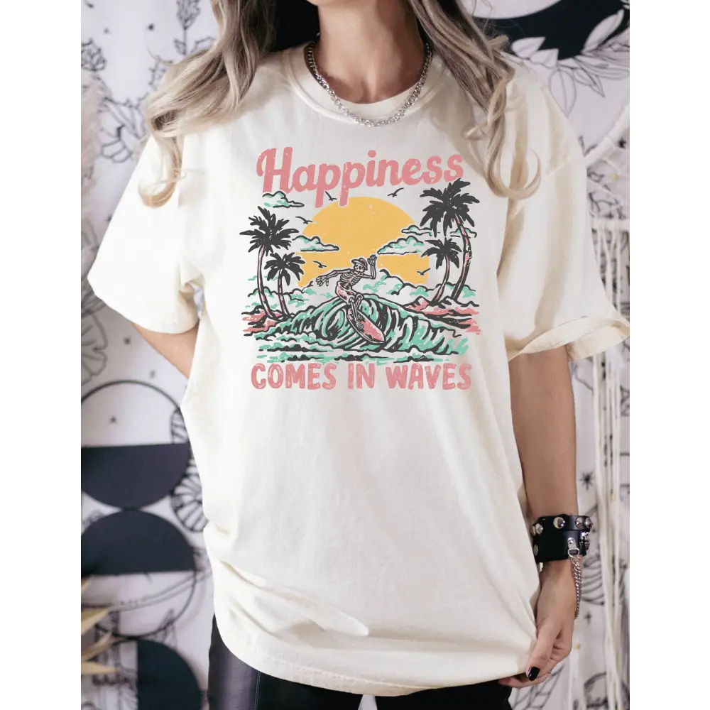 Happiness Comes In Waves Comfort Colors Shirt Summer Shirt Vacation Shirt Beach Shirt Family Vacation Gift Girls Trip