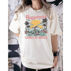 Happiness Comes In Waves Comfort Colors Shirt Summer Shirt Vacation Shirt Beach Shirt Family Vacation Gift Girls Trip