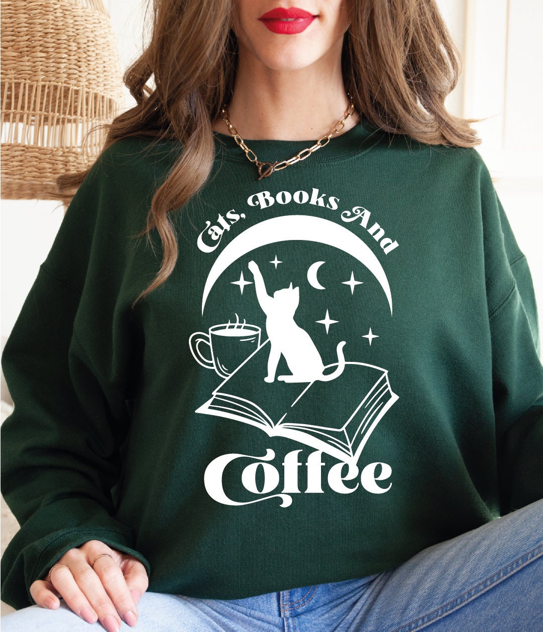 Cat Mom Sweatshirt Cats Books Coffee T-shirts Coffee Lover Shirt Funny Cat Shirt Cat Mom Gift Book Lover Gift For Women