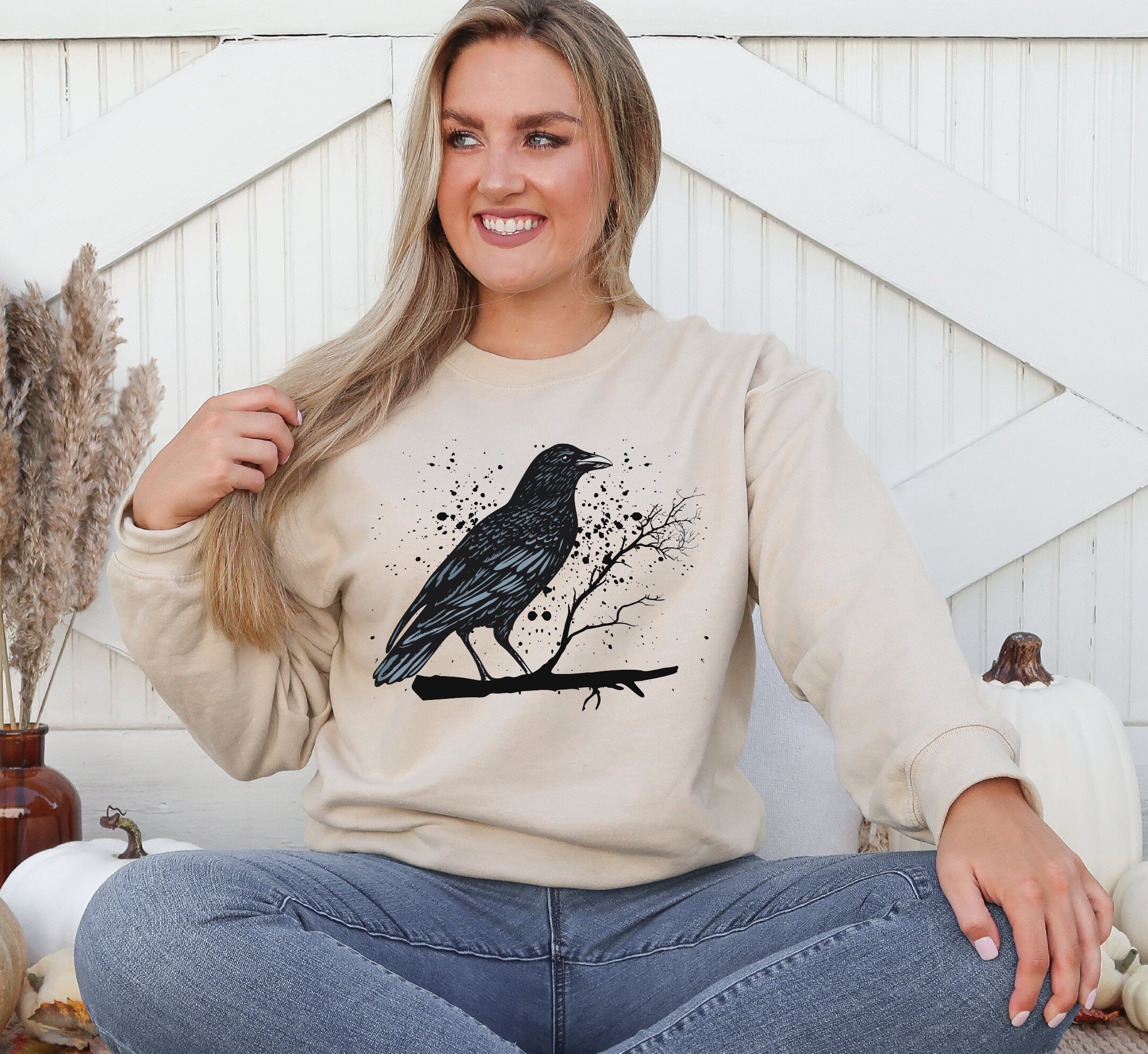 Raven Sweatshirt Compass Sweater Crow Tee Raven In The Sky Raven Murder Attempt Sweatshirt Gothic Raven Shirt G113