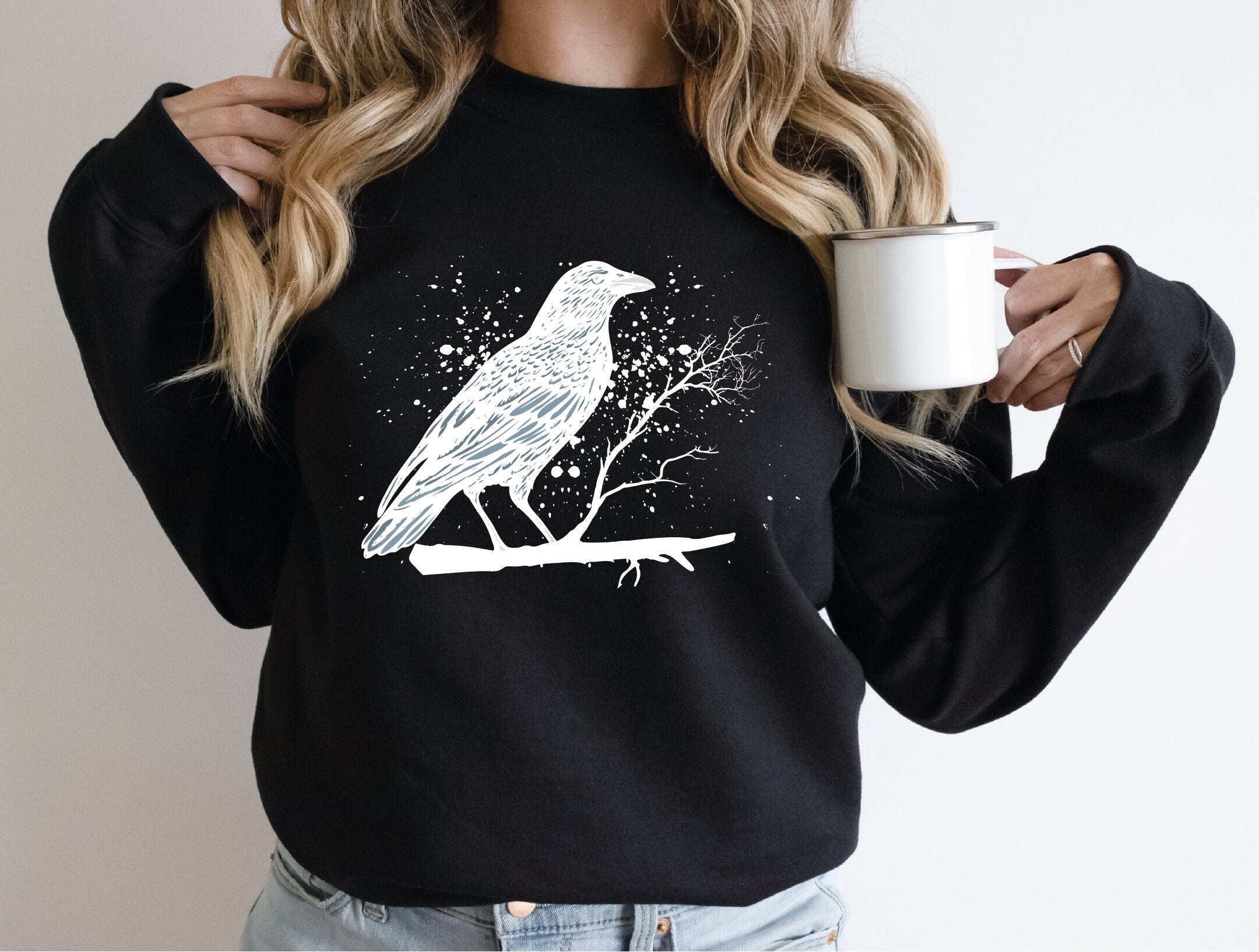 Raven Sweatshirt Compass Sweater Crow Tee Raven In The Sky Raven Murder Attempt Sweatshirt Gothic Raven Shirt G113