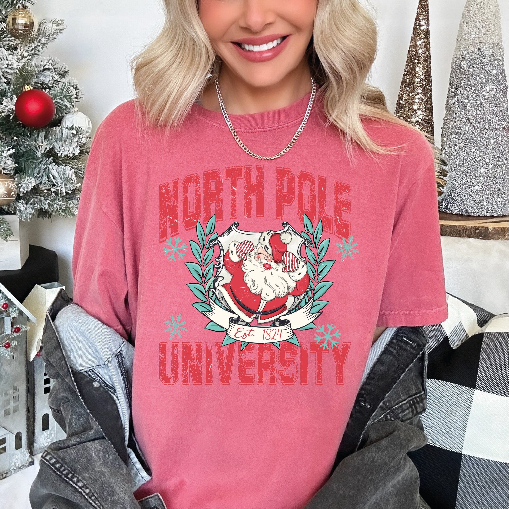 North Pole University Comfort Colors Shirt Christmas Collage Shirt Santa Family T-Shirt Christmas Gifts Santa