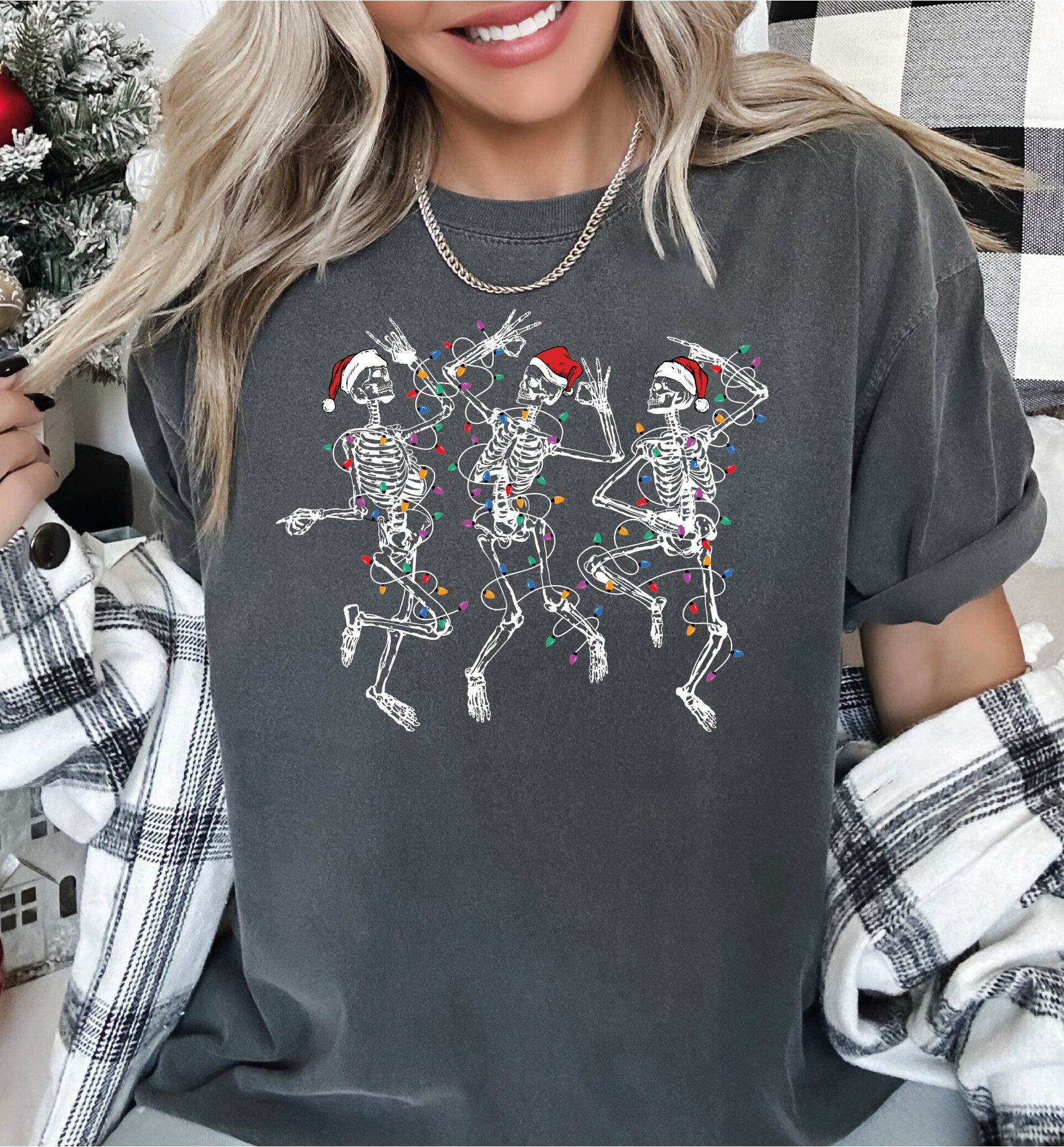 Christmas Dancing Skeleton Comfort Colors Shirt Skeleton Christmas Shirt Christmas Lights Shirt Funny Christmas Youth