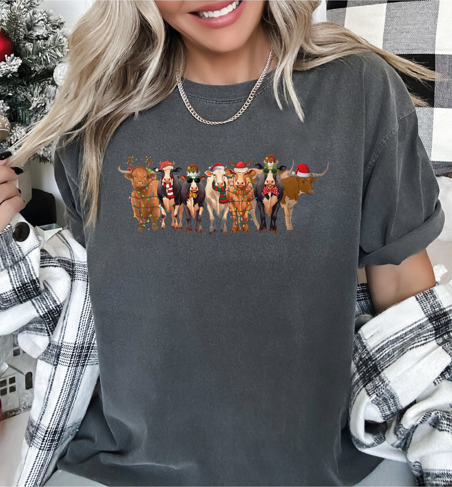 Christmas Cow Comfort Colors Shirt Funny Christmas Shirt Holiday Shirt Farm Christmas Shirt Christmas Cow Shirt LS740